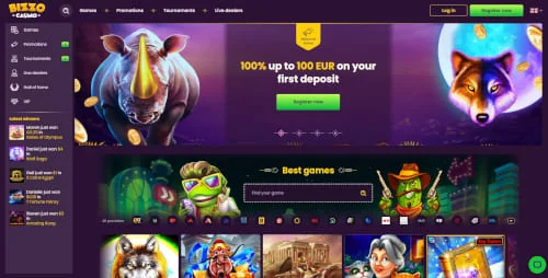 Bizzo Casino bonus tab showing the welcome offer cards