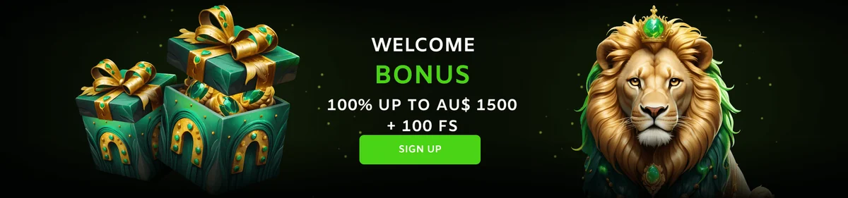 Neospin welcome bonus banner with the lion mascot